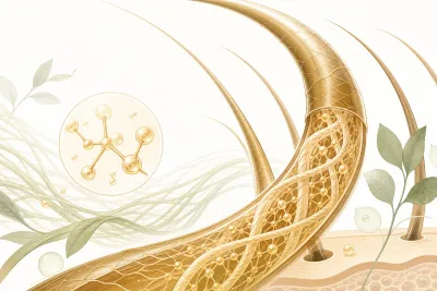 Fibres de collagène dans la structure capillaire — illustration scientifique sur la sécurité du collagène capillaire