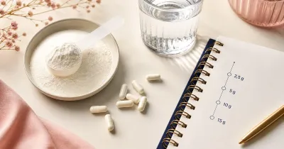 Cuillère doseuse, gélules et carnet de repères 2,5 à 15 g pour ajuster le dosage collagène