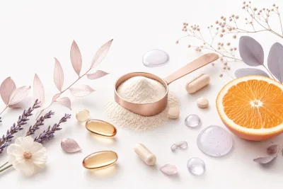 Compléments anti-âge — collagène marin, acide hyaluronique et vitamine C pour lutter contre le vieillissement cutané